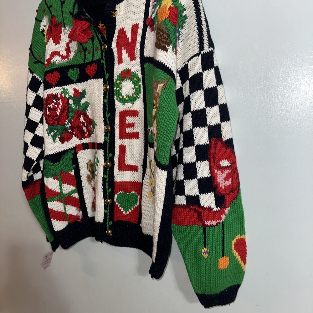 NWT the Eagle's Eye vintage Christmas Knit Sweater Women L noel cat floral 1991 - Picture 4 of 12